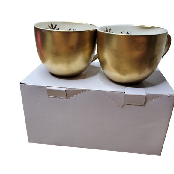 Lily Pulitzer Ceramic Mugs Set of 2 Gold Painted 12 oz - Picture 5 of 16